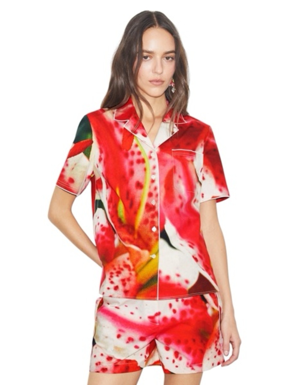 Tory Burch Red Floral Short-Sleeve Button-Down Shirt